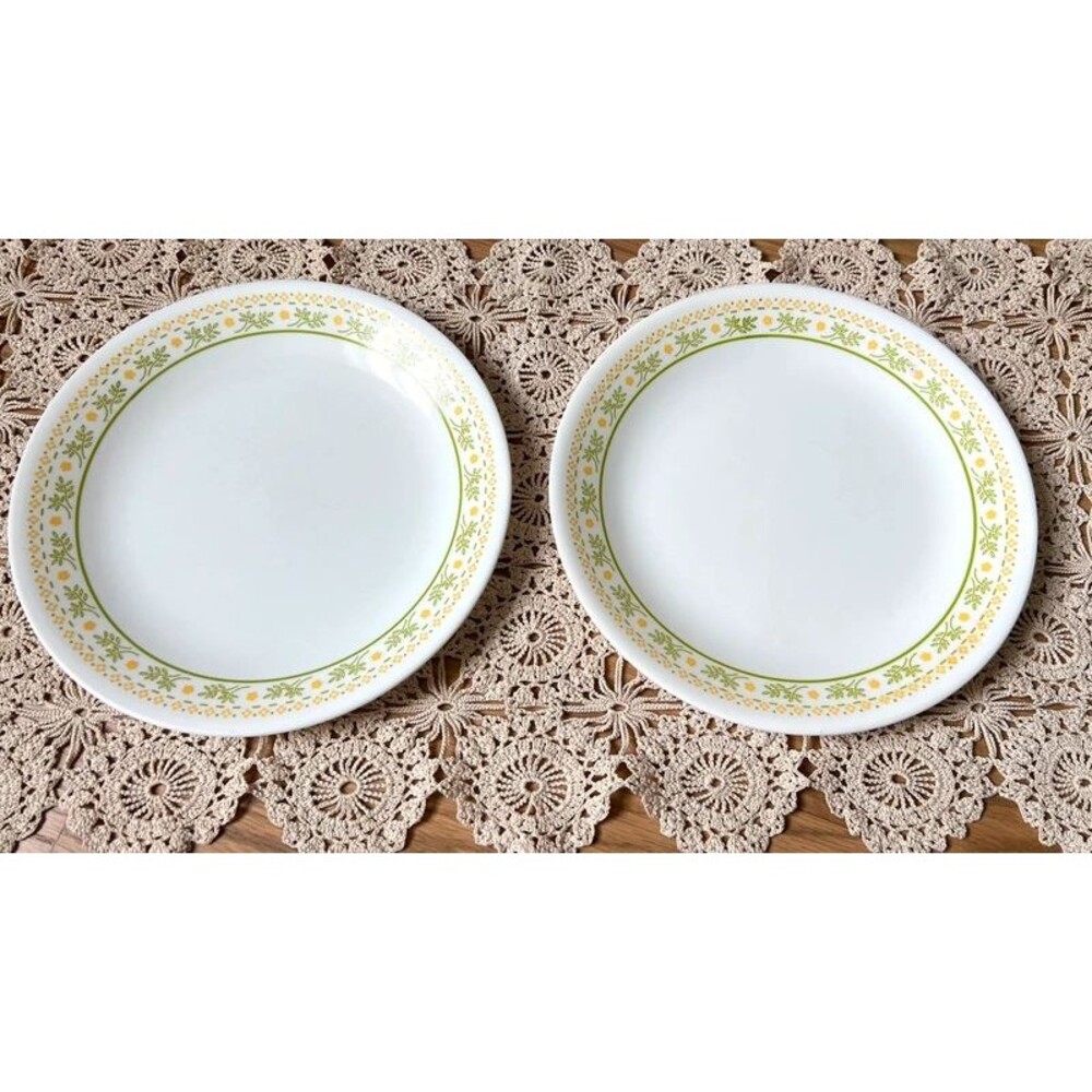 Vintage Corelle "Sunshine" Plates - Set of 2 (1980s Yellow/Green Floral)